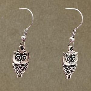 Silver Owl Dangle Earrings